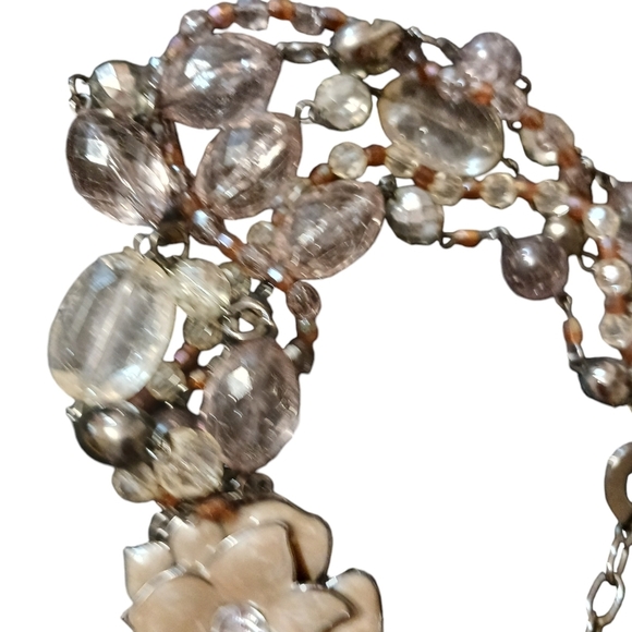 NY Signed Chunky Silver Toned Necklace Enamel Flowers Lightweight - Picture 9 of 11